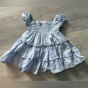 Janie and Jack Light Blue Ruffled Baby Dress with Cherry Accents